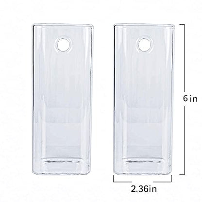 Square Glass Propagation Vase 2 Pack, Wall Hanging Hydroponic Planter - color: Square Tube