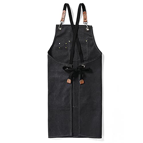 Kitchen Chef Aprons for Women and Men with 3 Pockets for Cooking BBQ Bib Work - color: Black