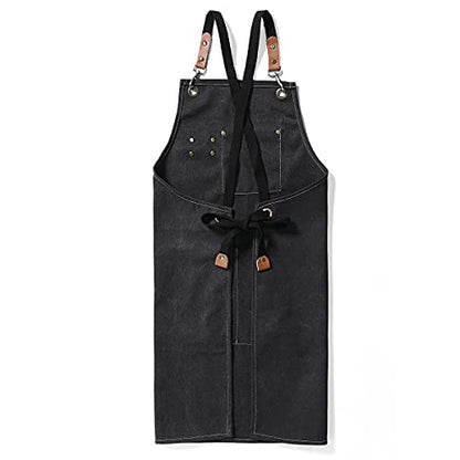 Kitchen Chef Aprons for Women and Men with 3 Pockets for Cooking BBQ Bib Work - color: Black