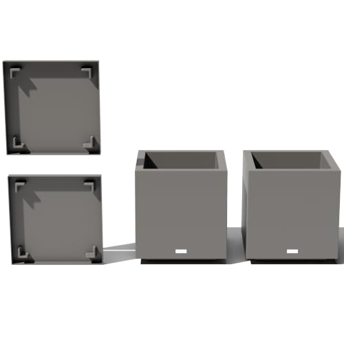Veradek Block Series Cube Planter & Drip Tray - Square Outdoor Planter Set - color: Gray, size: Small - 2 pack with saucers