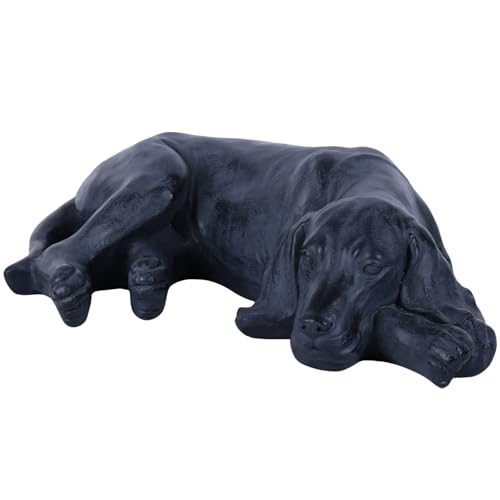 Large Black Lazy Dog Statue, Black Lab Garden Statue Outdoor for Porch Yard
