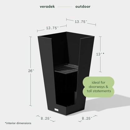 Veradek Pure Series Taper Planter - Tall Tapered Outdoor Planter with Shelf - color: Black, size: 26 inch - 1 pack