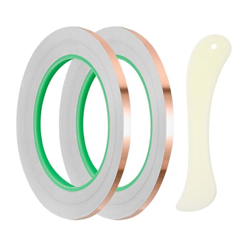 PATIKIL Copper Foil Tape, (0.31 Inch x 66 FT, Brass) (2 Set), Double Conductive Adhesive Tape with Correction Tool, Suit for - Guitar EMI/RFI Shielding/Electrical Repairs - size: 0.31 Inch x 66 FT