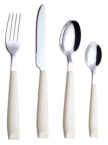 EXZACT 16 pcs Flatware Set Stainless Steel Wide Handles Serves 4 Cream - color: Cream x 16