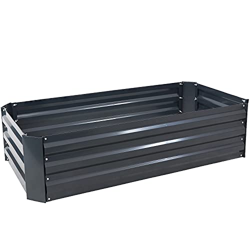 Sunnydaze Galvanized Raised Garden Bed, Rectangle, 4x2x1 ft, Dark Gray - color: Dark Gray