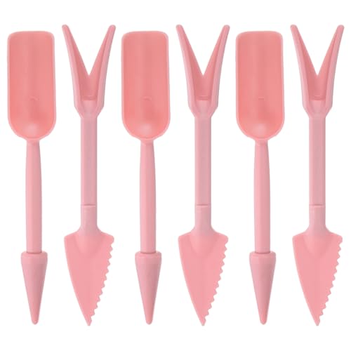 M METERXITY 6-Set Mini Gardening Tools, Plastic 2-in-1 Portable Garden Shovel Hand Tools Set Digging Scoops Kits for Plant/Seedlings/Transplanting/Succulent/Bonsai [Pink] - color: Pink