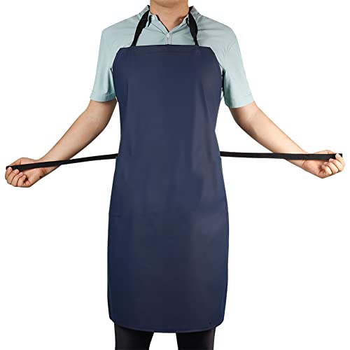 VWELL Waterproof Rubber Vinyl Apron W/ 2 Pockets - Lab Apron for DishWashing, Grooming 2Pack - color: Blue-with Pockets-2 Pack