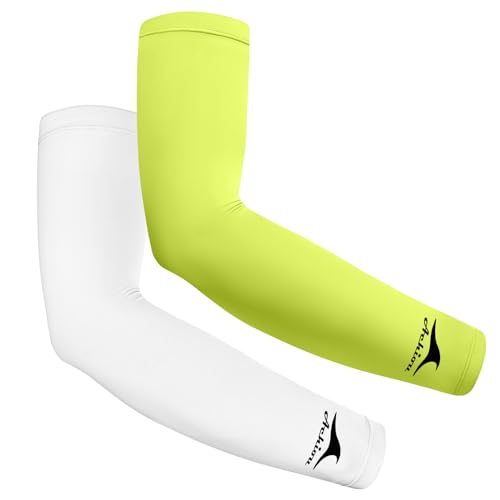 Achiou Volleyball Arm Sleeves for Women, Cooling Ice Silk Sun Sleeves Youth - color: 2 Pairs: 1pair White,1 Pair Fluorescent Yellow
