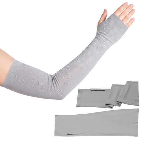 Arm Sleeves for Men Women PCM Cooling UPF 50+ Sun Protection UV Sleeves Thumb Holes Running Driving Fishing Golf - color: Grey, size: Small