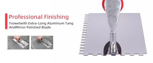 Stainless Steel Square Notched Trowel Set - 3 Piece Kit (5/32", 5/16", 1/2" Notch Sizes) for Wall & Floor Tile Installation - Masonry Tiling Hand Tools
