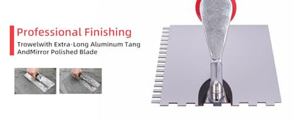Stainless Steel Square Notched Trowel Set - 3 Piece Kit (5/32", 5/16", 1/2" Notch Sizes) for Wall & Floor Tile Installation - Masonry Tiling Hand Tools