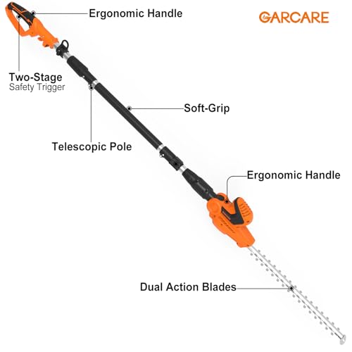 GARCARE Corded Pole Hedge Trimmer 500W 18-Inch Laser Blade Electric Cutter