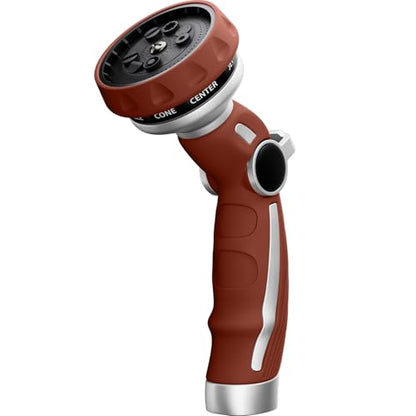 RESTMO Hose Nozzle Heavy Duty, Metal Water Hose Sprayer for Garden - color: Red, size: 9 Watering Patterns