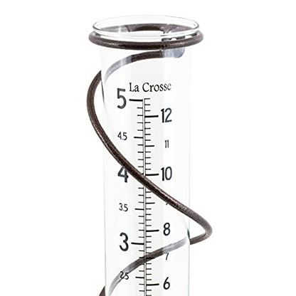 La Crosse 704-08967-INT Original Handcrafted Colombian Metal Finish Spiral Rain Gauge with 5-inch Capacity Glass Rain Garden Tube - color: Bronze