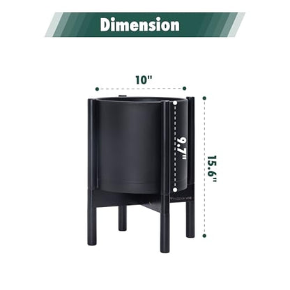 D'vine Dev Plastic Pot with Ebony Wood Stand, Black, 10 in, 55-C-N-2 - color: Matte Black Pot + Ebony Stand, size: 10 Inch