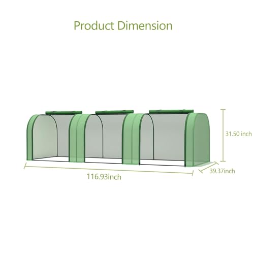Mini Greenhouse 10' x 3' x 2.5', Green House with Roll-Up Zipper Door, Heavy Duty PE Cover, Sturdy Steel Frame, Waterproof Portable Garden Plant Tent for Indoor Outdoor, Balcony, Patio & Seedlings