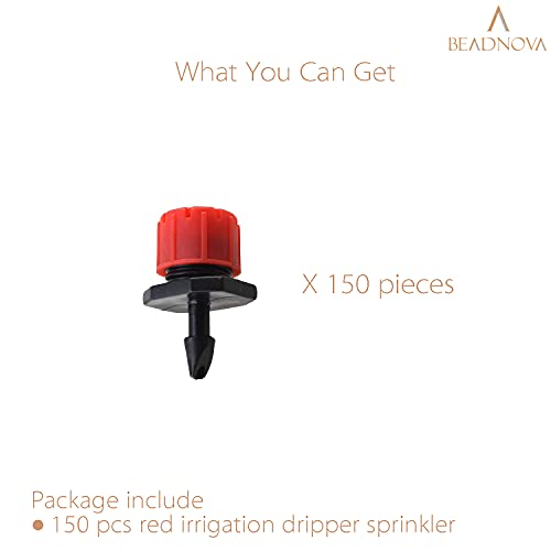 BEADNOVA Drip Emitter 150 Pcs 360 Degree Adjustable Dripper Emitters for Drip Line 1/4 Inch Irrigation Tube Watering System Gardening (Red) - color: 150pcs