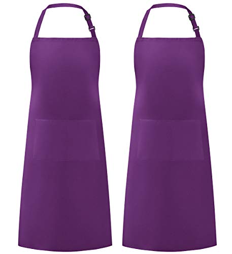 Syntus Apron for Men Women, Adjustable Cooking Kitchen Apron with 2 Pockets - color: Basic Purple, style: 2 Polyester