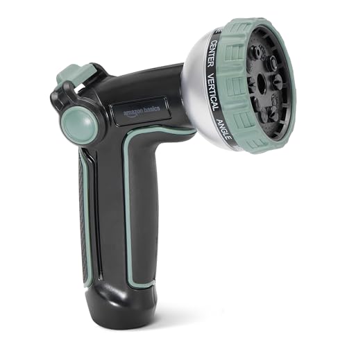 Amazon Basics Garden Hose Nozzle, 10 Spray Patterns, Metal with Rotating Head, Black