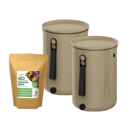 Bokashi Compost Bin + 2 Lbs Bokashi Bran, Kitchen Countertop Composter - color: Cappuccino