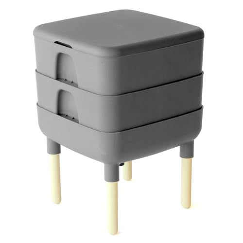 FCMP Outdoor - The Essential Living Composter, 2-Tray Worm Vermicomposter Bin (HF-LC4000v2-GRY) Grey - color: Gray
