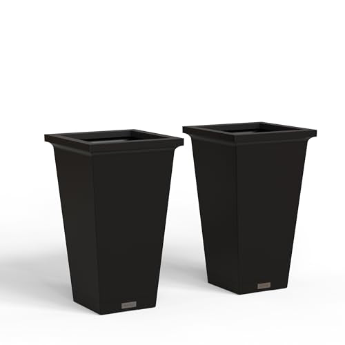 Mayne Renew 24in Modern Tall Square Planter, Black, 2-Pack