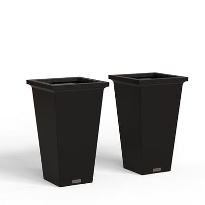 Mayne Renew 24in Modern Tall Square Planter, Black, 2-Pack