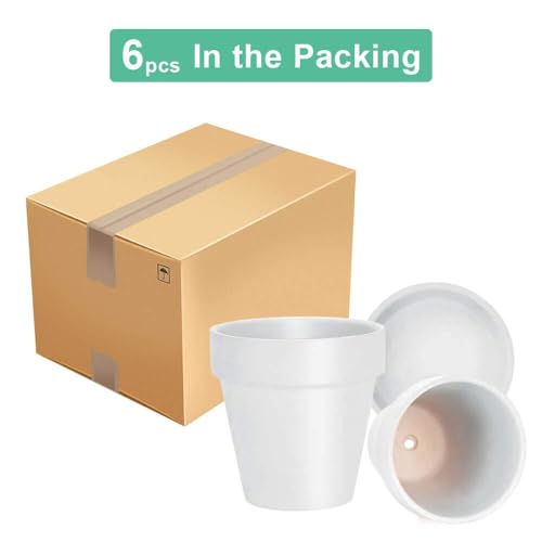 vensovo White Terracotta & Clay Pots with Saucer - 6 Pack 5 Inch Terra Cotta Pot Ceramic Pottery Planter Cactus Flowerpots Drainage Hole, Great for Plants, Crafts and Wedding Favor - color: White