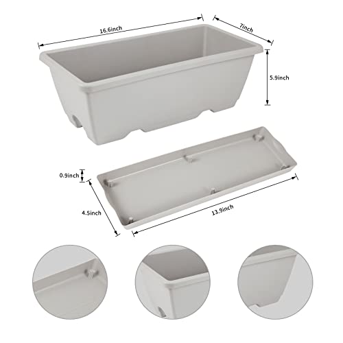 8pcs Window Box Planter,Rectangle Plastic Vegetable Flower Planters Boxes - color: Gray