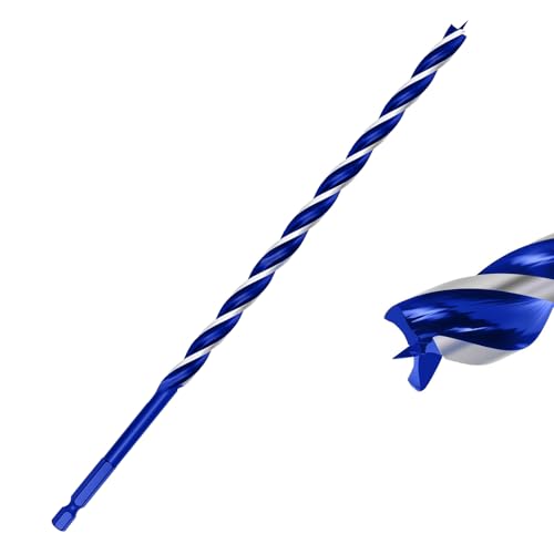 1/4 Inch Auger Drill Bit for Wood, 16" Long Carbon Steel Quick Change Hex Shank Wood Drill Bit for Hardwood, Softwood and Plastic (Blue) - size: 1/4" x 16"