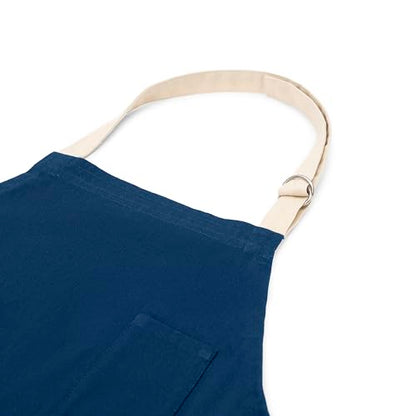 Cotton Canvas Apron for Women & Men – Adjustable Neck Strap & Waist Ties with Pockets - color: Blue