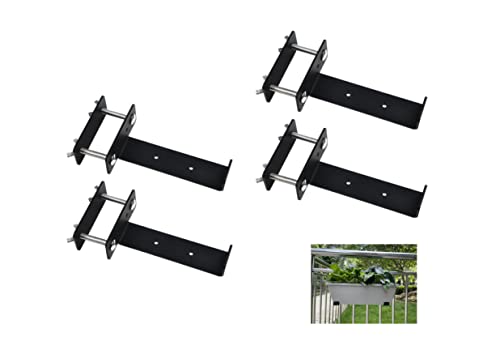 ZenSen Deck Railing Planter Box Brackets, Universal, Heavy Duty Iron, Black, 4 Pack (6" x 6" x 1.5")
