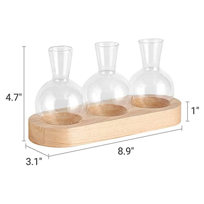 Mkono Plant Propagation Station, Desktop Glass 3 Bulb Vase Beige Wood Tray - color: Beige, size: Medium
