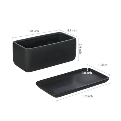 MyGift 10 Inch Matte Black Ceramic Succulent Planter with Tray - size: 10 Inch - 1 Pack