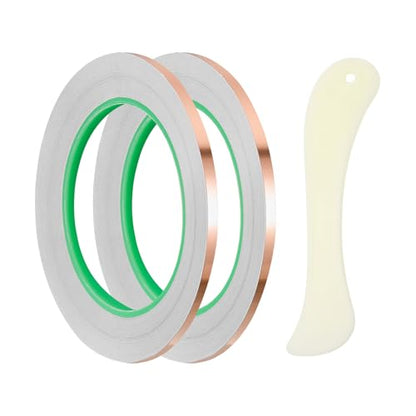 PATIKIL Copper Foil Tape, (0.24 Inch x 82 FT, Brass) (2 Set), Double Conductive Adhesive Tape with Correction Tool, Suit for - Guitar EMI/RFI Shielding/Electrical Repairs - size: 0.24 Inch x 82 FT