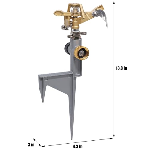 Biswing 2 Pack Impact Sprinkler Head on Metal Step Spike, Heavy Duty Zinc Alloy Lawn Sprinkler, Adjustable Coverage Nozzle on Sturdy Spike Base, 360 Degree Large Area Irrigation - color: Alloy color
