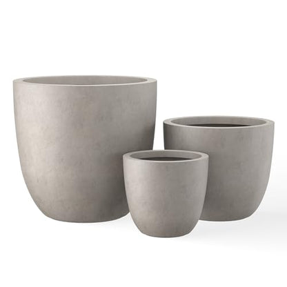 Kante Set of 3 Weathered Concrete Bowl Planters 18" 14" 10" Dia - color: Buff Concrete, size: 18"d + 14"d + 10"d