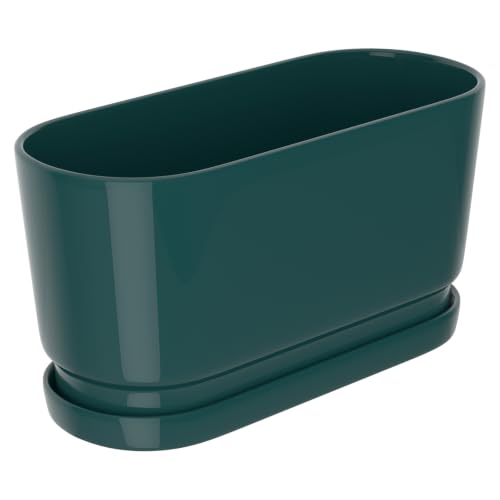 13" Rectangular Ceramic Planter with Drainage and Saucer, Green - color: Green, size: Large
