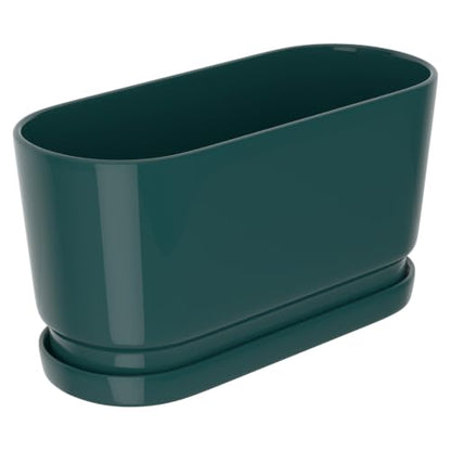 13" Rectangular Ceramic Planter with Drainage and Saucer, Green - color: Green, size: Large