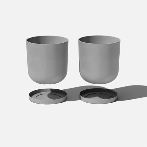 Veradek Mason Series Lima Planter & Drip Tray - Large Round Outdoor Planter - color: Gray, size: 15 inches - 2 Pack with Saucers