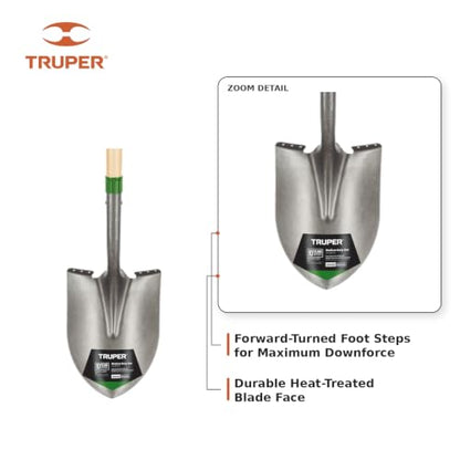 Truper TruTough 30-Inch Wood D-Handle Round Point Shovel
