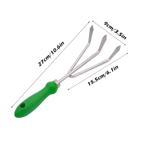 Garden Rake Tiller Tool - 3 Prong Hand Claw for Loosening and Aerating Soil