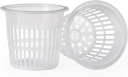6 inch Orchid Pots | Heavy Duty Net Pots Round Cups - Wide Rim Design • Hydroponics Slotted Mesh (Cz All Star Net Pots – 10 Clear)