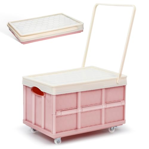 Cabilock Moving Boxes Foldable Storage Bins with Lids Collapsible Storage Box Utility Wagon Camping Garden Shopping Cart Grocery Toy Clothes Books Container With Wheel Collapsible Storage Bins
