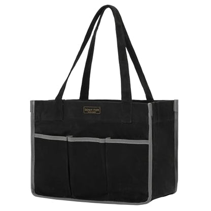 Durable 16OZ Waxed Canvas Tool Bag with Handle - A Large Main Pocket and 6 Exterior Pockets (12.5 x 6.5 x 9.5 Inches) Black - color: Black