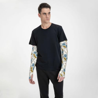Bulldog Cooling Arm Sleeves Sunscreen Arm Cover With Thumb Hole - color: Floral Pattern