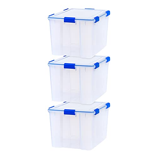 IRIS USA 3-Pack 74 Qt Storage Bins with Gasket Lids, Clear/Blue - size: 74 Qt. - 3 Pack