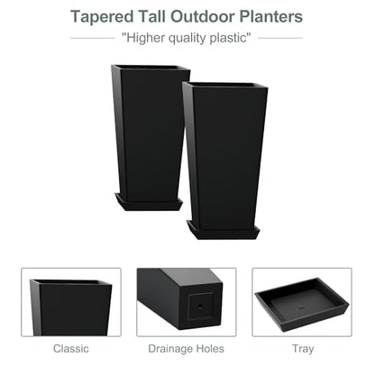 24" Tall Black Planters Outdoor Set of 2 - color: Black