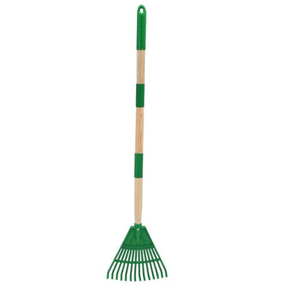 Kids Leaf Rake - 3-Section Adjustable Handle, Lightweight, Wood & Plastic, Small Garden Tool for Children (Green) - color: Green