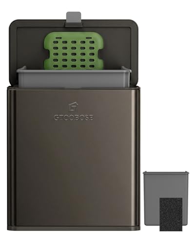 Kitchen Compost Bin, 8L/2.1G Small Trash Can with Lid, Slim Stainless Steel Hanging Garbage Bin for Kitchen, Bathroom, Bedroom, Office, Wall Mounted Compost Bin with Inner Bucket, Grey - size: 8L-Titanium Grey